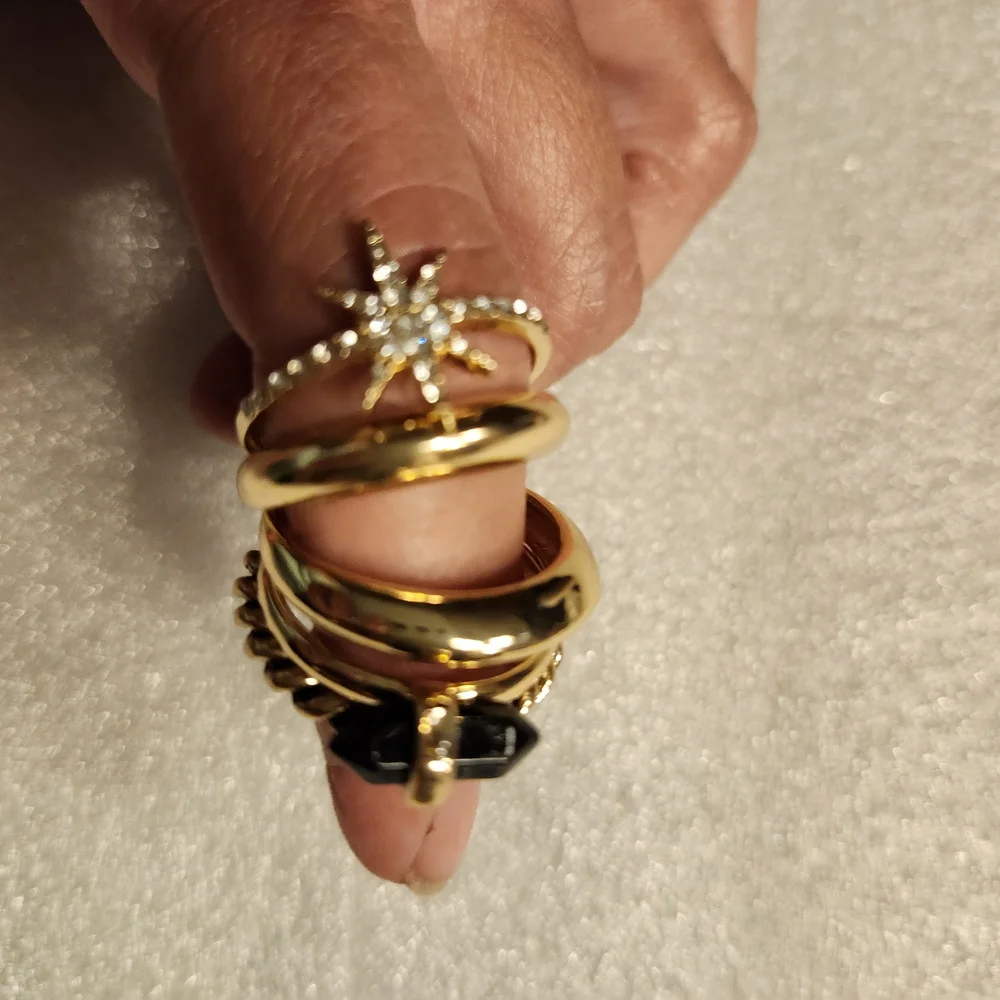 Torrid Gold and Black Ring Set with Starburst Design